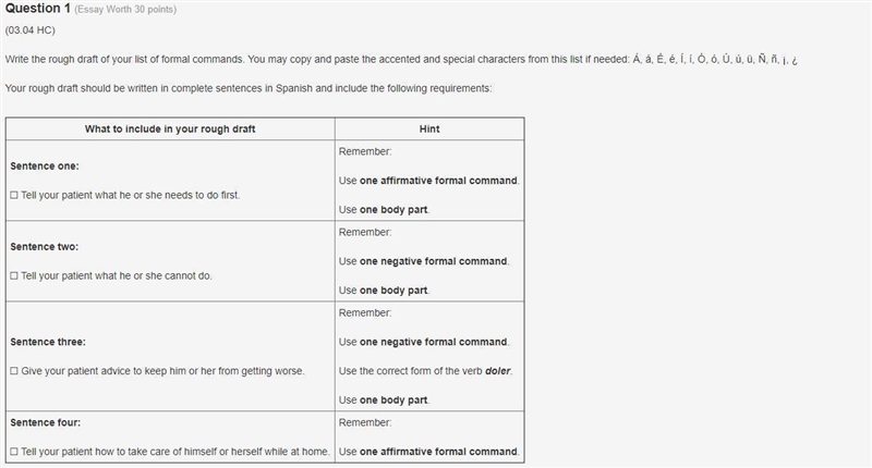 Please help me with this rough draft. Exam: 03.04 ¡Escribamos una lista de mandatos-example-1