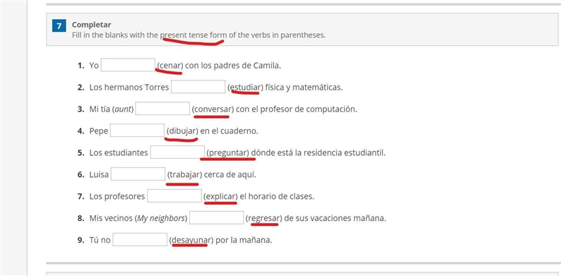 Present tense Spanish help, please.-example-1