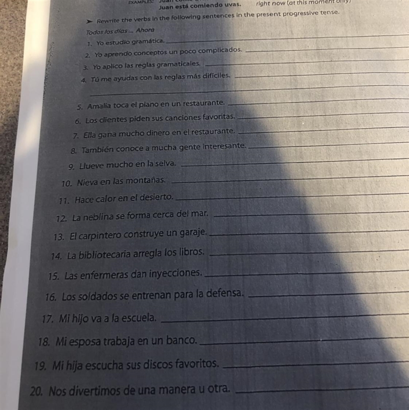 HELP NEED IT NOW!! - rewrite the verbs in the following sentence in the present progressive-example-1