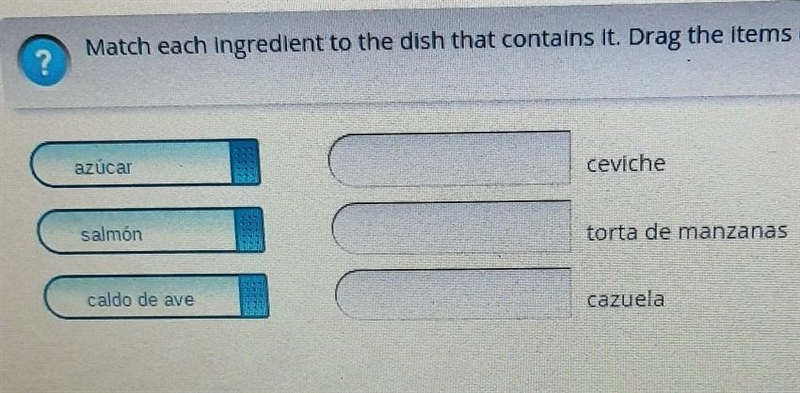 Match the ingredients to the dish that contains it​-example-1