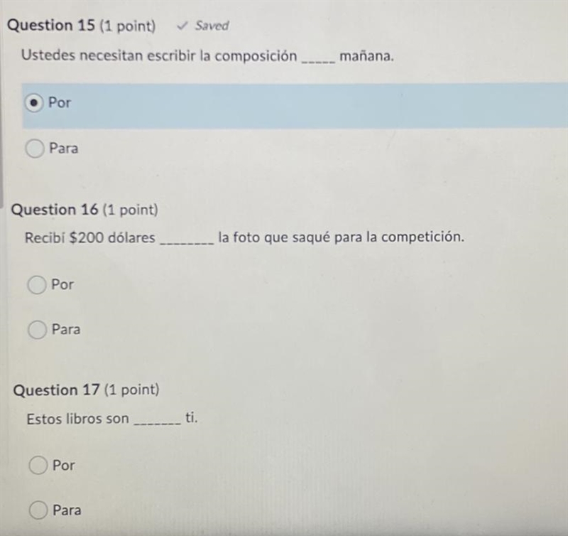 PLEASE HELP! SPANISH 2 POR vs PARA-example-1