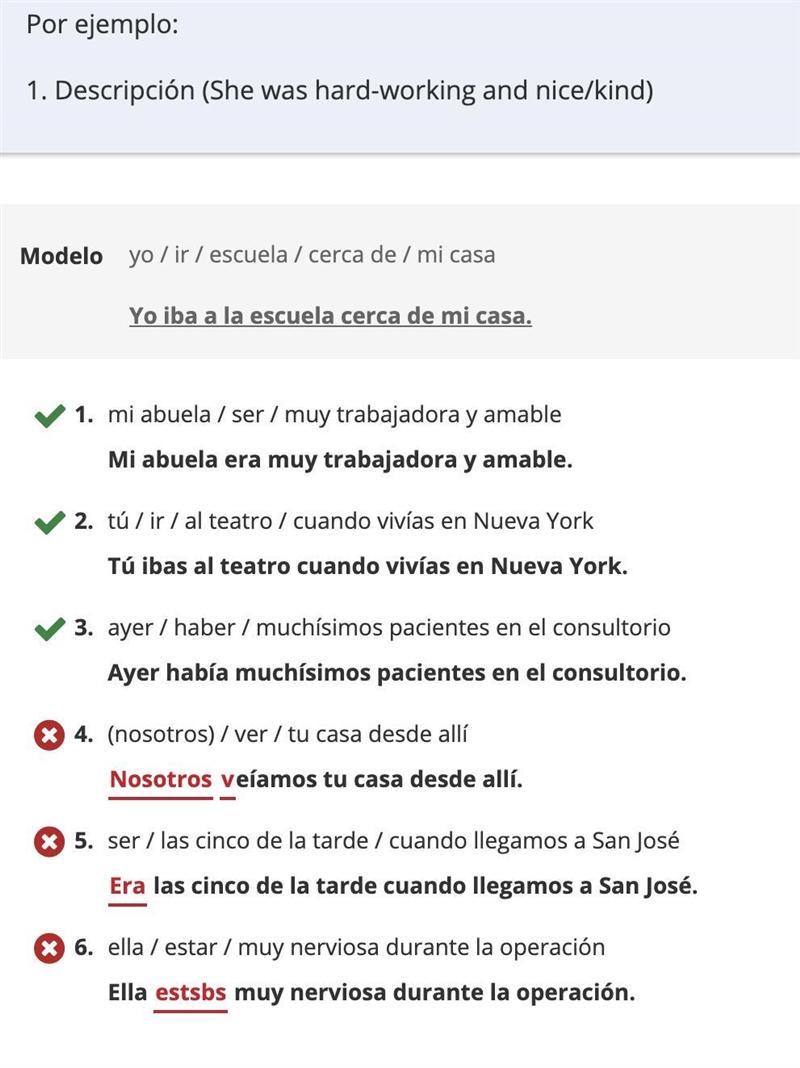 Help PLEASE with 4,5,6 Spanish/Imperfect tense/Para esta actividad escriban qué tipo-example-1