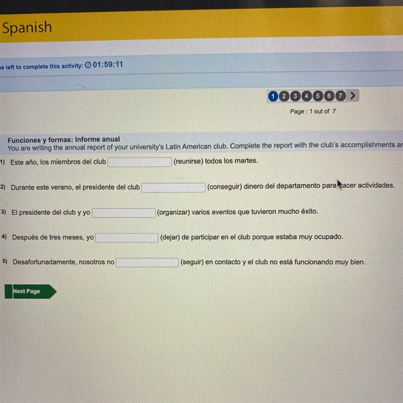 NEED HELP WITH SPANISH 3 !!! Complete the report with the clubs accomplishments and-example-1