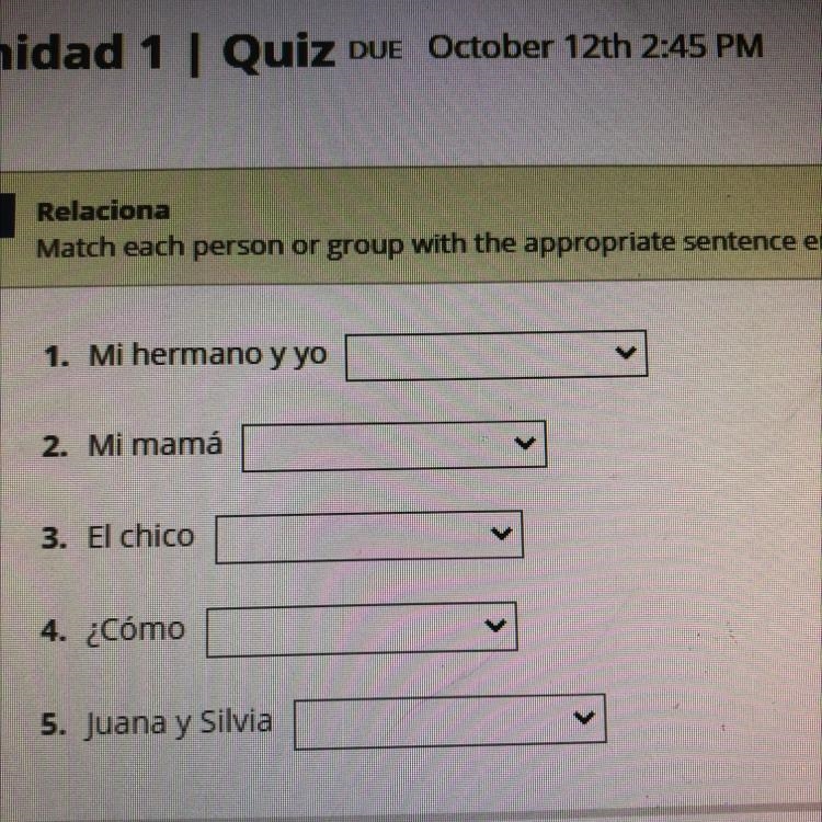 1. Mi hermano y yo 2. Mi mamá 3. El chico 4. ¿Cómo 5. Juana y Silvia-example-1