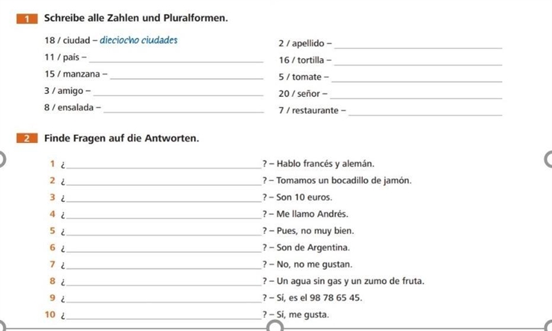 Help me please at Spanish 1 Task write all numbers in plural form. 2 Task Find the-example-1