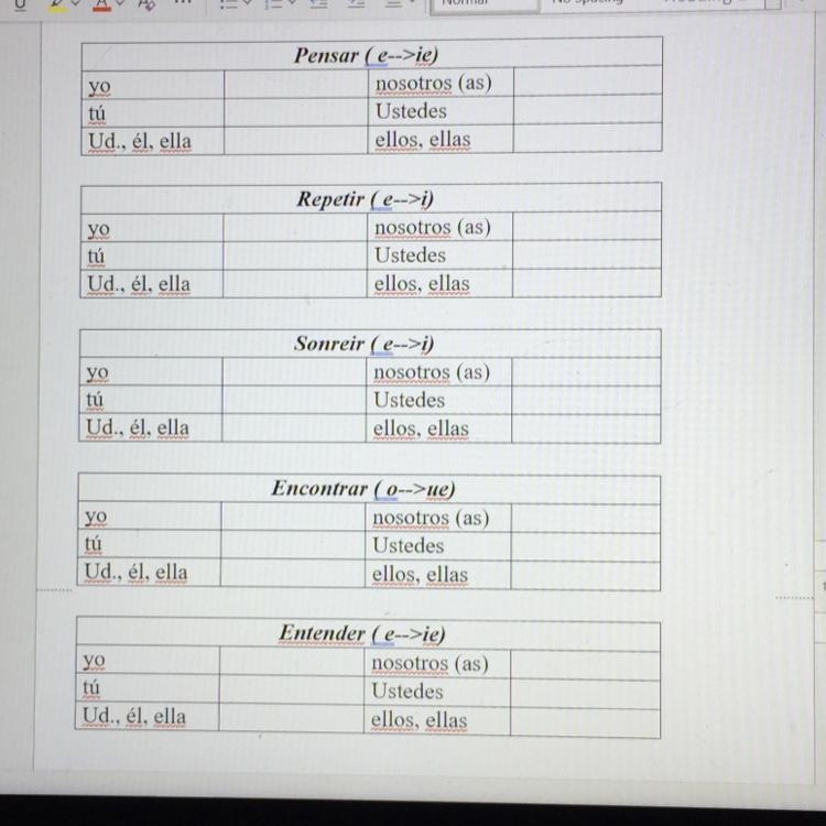 Complete the charts with the appropriate forms of the verbs for each subject-example-1