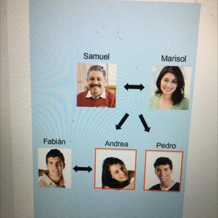 Look at the family tree. Choose the correct relationship between Andrea and Pedro-example-1