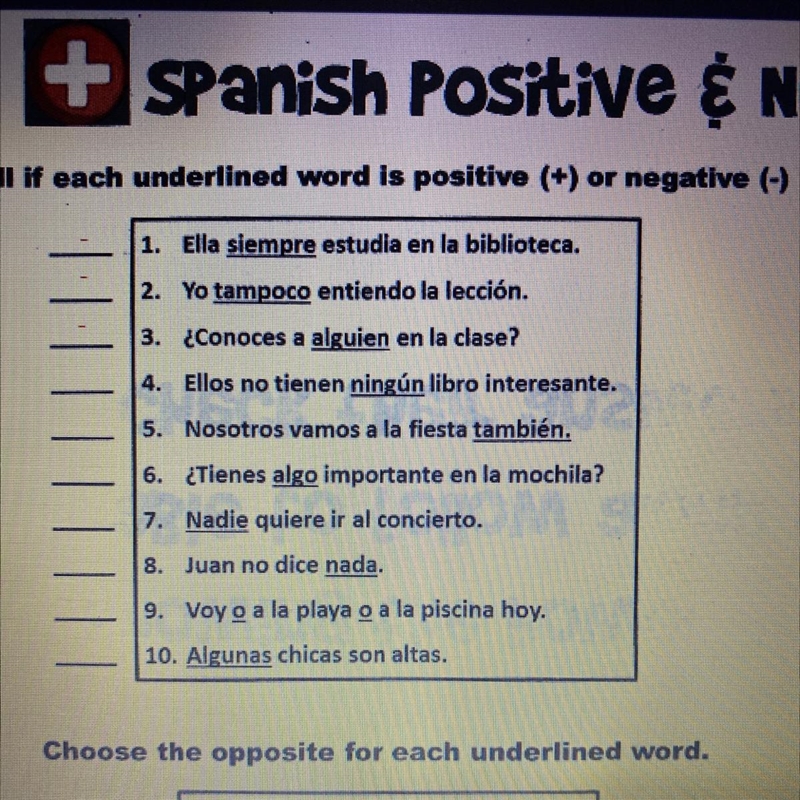 Directions:Tell if each underline word is positive or negative-example-1