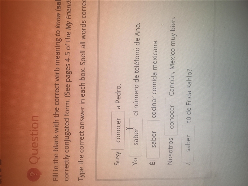 Fill in the bank with the correct verb meaning to know (saber or conocer) Make sure-example-1