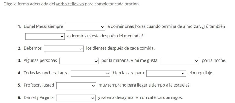 Use the appropriate form of the reflexive verb to complete each sentence. Comment-example-1