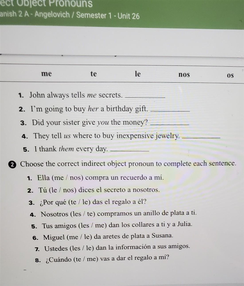 PLEASEEEEE choose the correct indirect object pronoun to complete each sentence (if-example-1