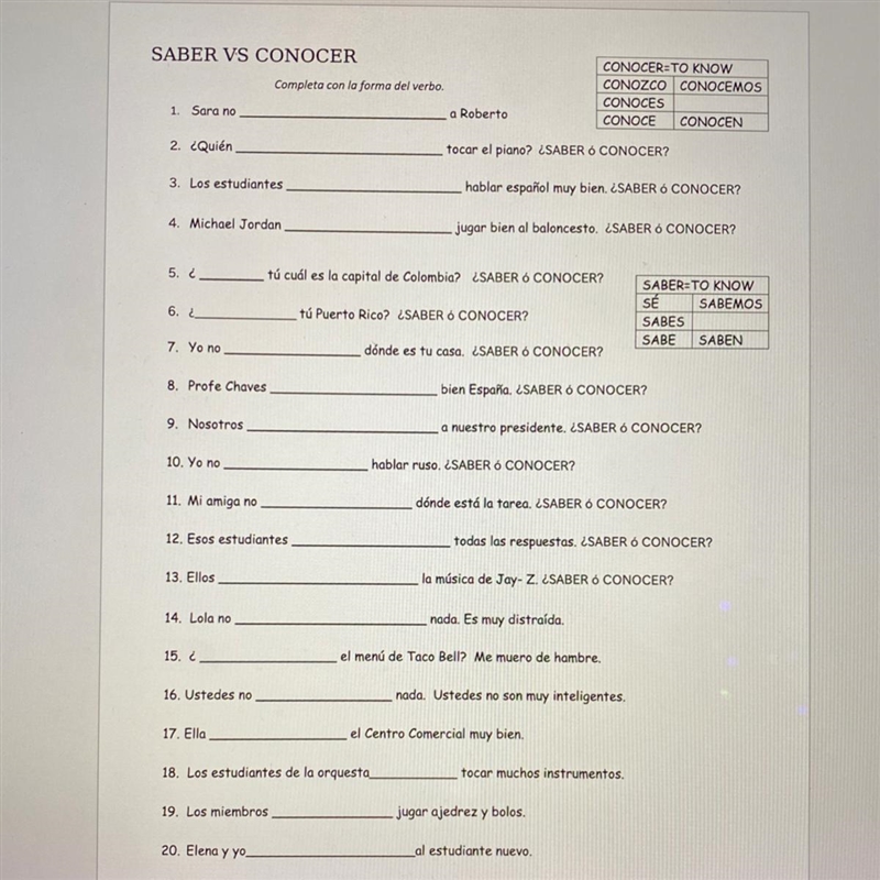 Saber vs conocer worksheet answers-example-1