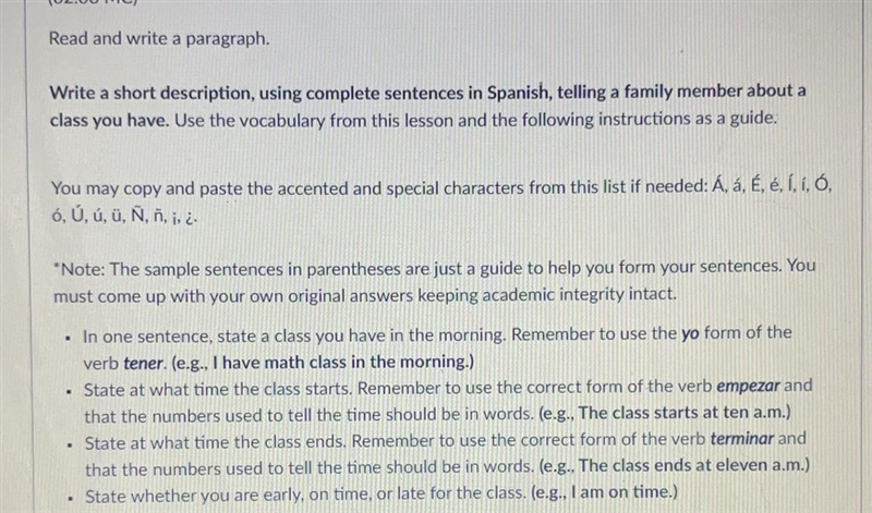 NEED HELP Write a short description, using complete sentences in Spanish, telling-example-1