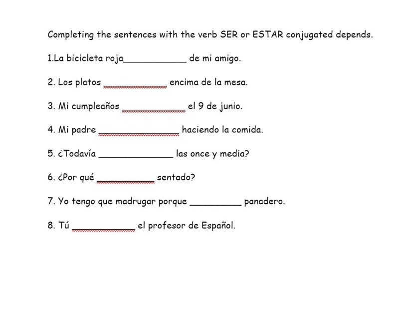 Completing the sentences with the verb SER or ESTAR conjugated depends.-example-1