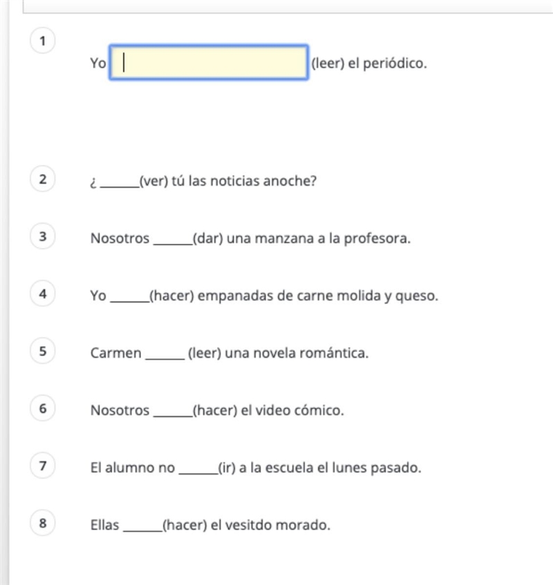 Irregular Preterite Practice. help please !!-example-1