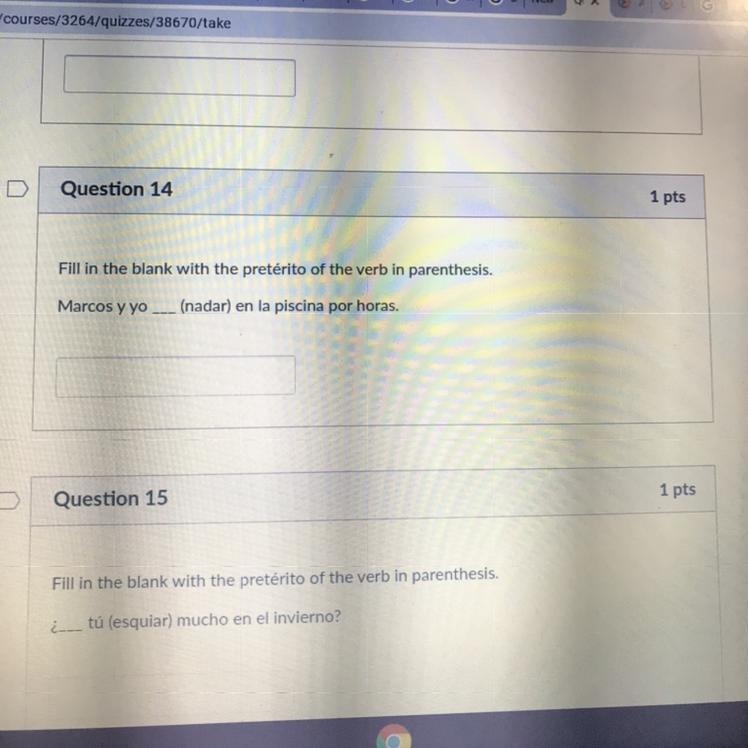 I need help with 14 and 15! Fill in the correct preterite verb for the word in parenthesis-example-1