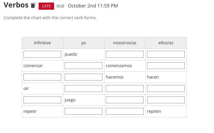 Please help!!! Theses are some Spanish verbs that I need help filling out-example-1