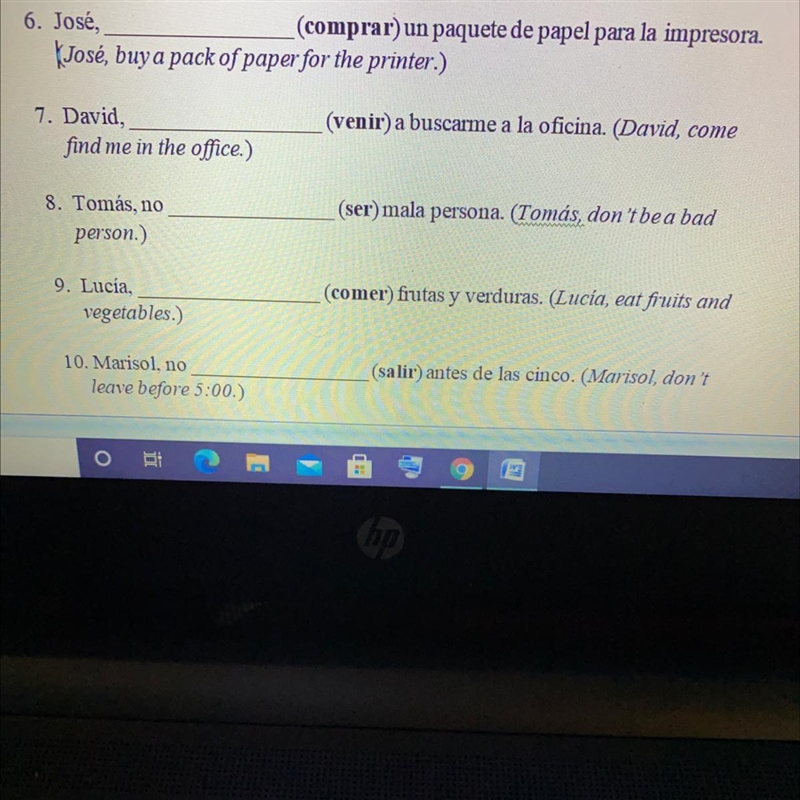 Fill in the blanks with the correct tu command of the verb in parentheses-example-1