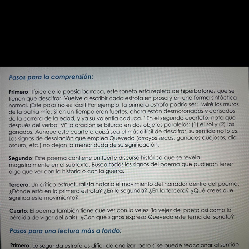 Salmo XVII pasos para la comprensión Pls help ASAP Here is the poem: Miré los muros-example-1