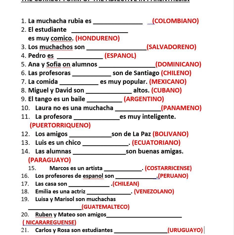 COMPLETE EACH OF THE SENTENCES WITH THE CORRECT FORM OF THE NATIONALITY BASED ON THE-example-1