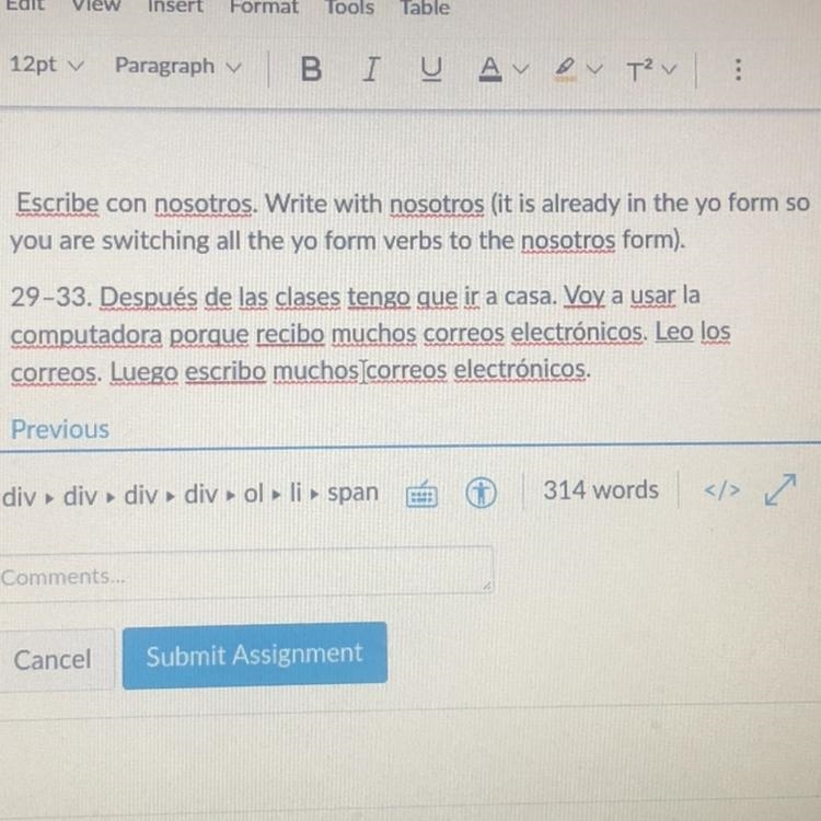 Switch the yo form verbs to the nosotros form.-example-1