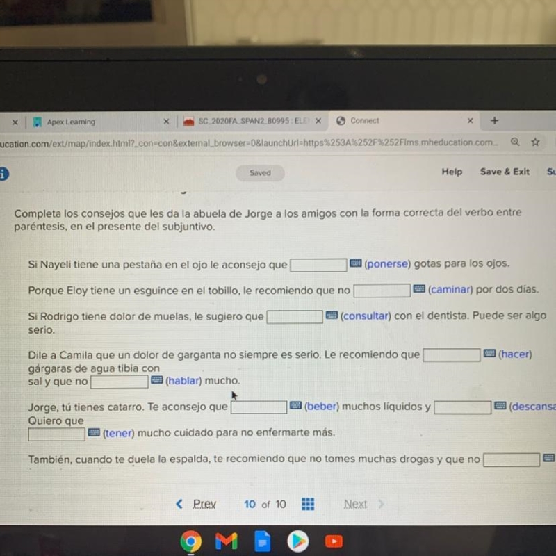 HELP ASAP: complete los consejos que les da la abuela de Jorge a los amigos con la-example-1