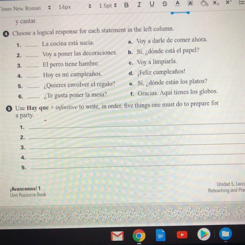 1-6 Choose a logical response for each statement in the left column 1-5 use hay Que-example-1