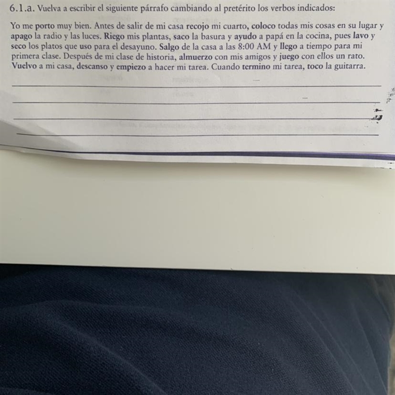 Vuelve a escribir el siguiente parafo cambiando al pretérito los verbos indicados-example-1