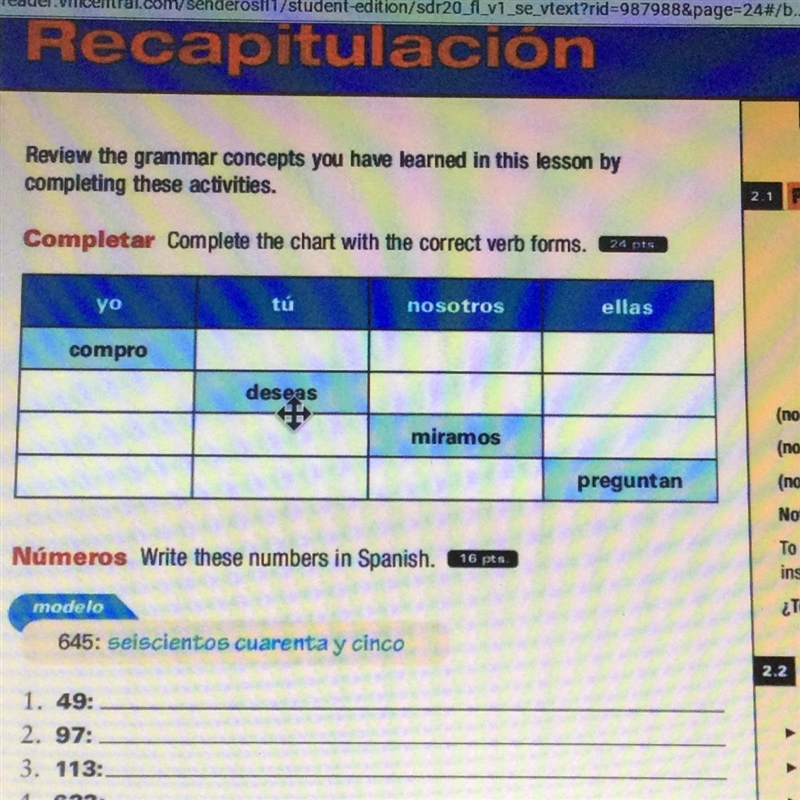 Complete the chart with the correct verb forms-example-1