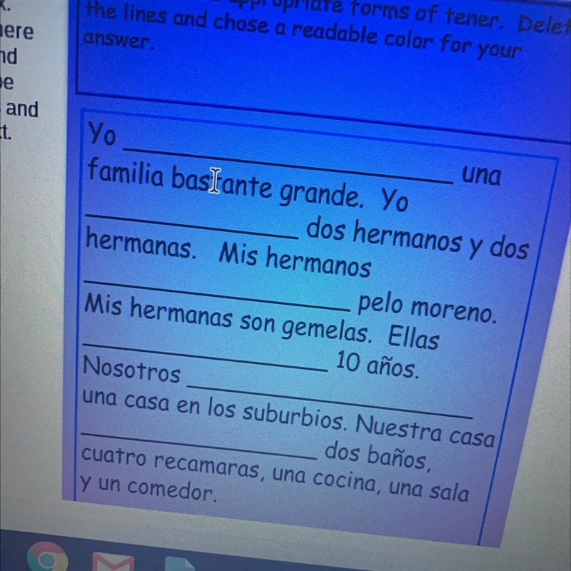 Type in the appropriate forms of tener. Delete the lines and chose a readable color-example-1