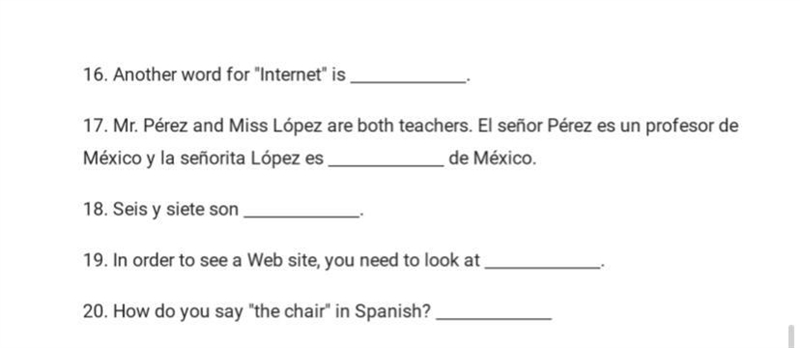 Can someone fill in the blanks with spanish words that fit correctly-example-1