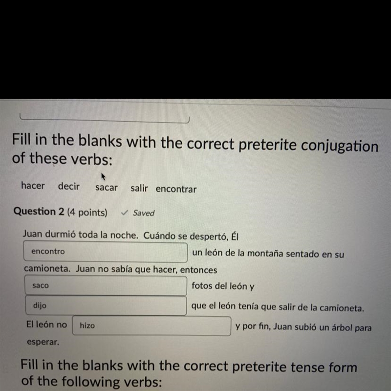 Fill in the blanks with the correct preterite conjugation of these verbs:-example-1