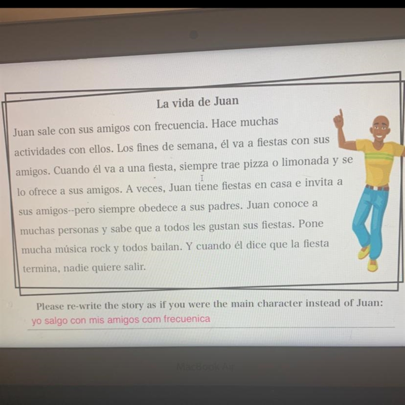 Please re-write the story as if you were the main character instead of juan-example-1