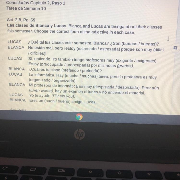 Bianca and lucas are taringa about their classes this semester. chose the correct-example-1