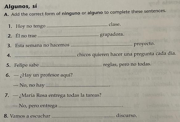 PLEASE HELP!!!!!!!!!!!!! SPANISH FILL IN THE BLANKS!!!!!!!!!!!! only doing !!!!! so-example-1