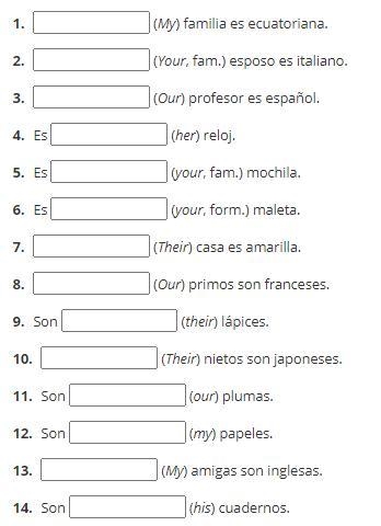 Fill in the blanks with the appropriate possessive adjectives.-example-1