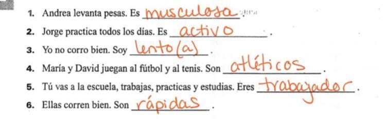 Observa las palabras de abajo y describe como son los jugadores del campeonato. (Say-example-1