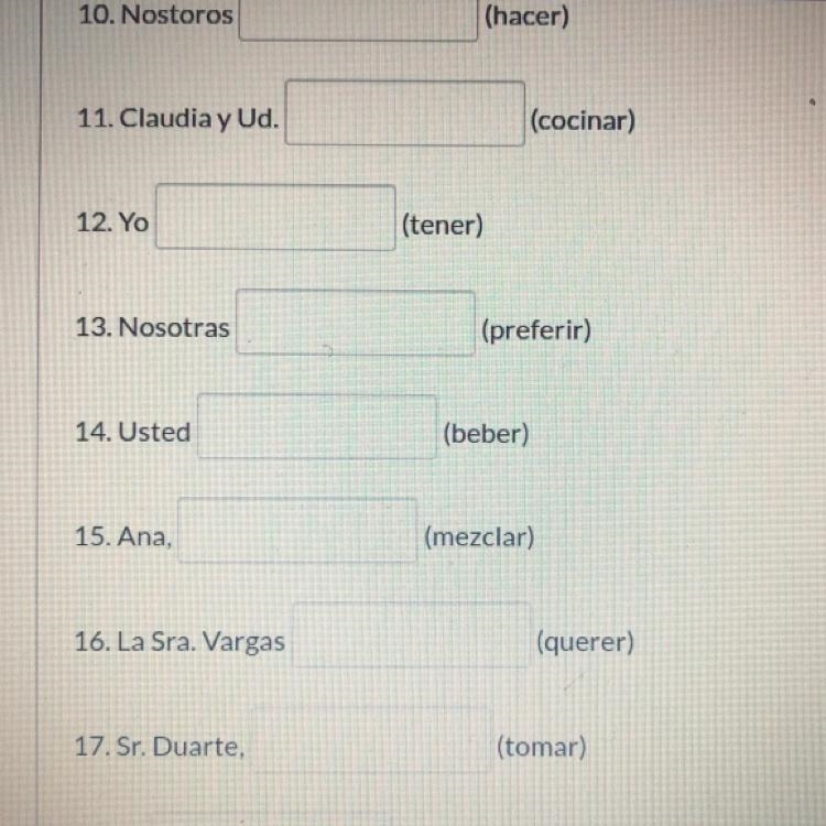 Write the correct conjugation of the following regular and stem changing verbs-example-1