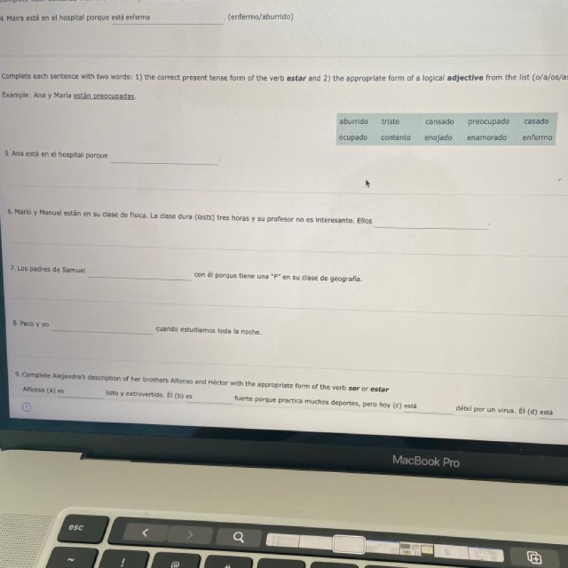 Need help asap! need to fill the blank in with correct form of estate and conjugated-example-1