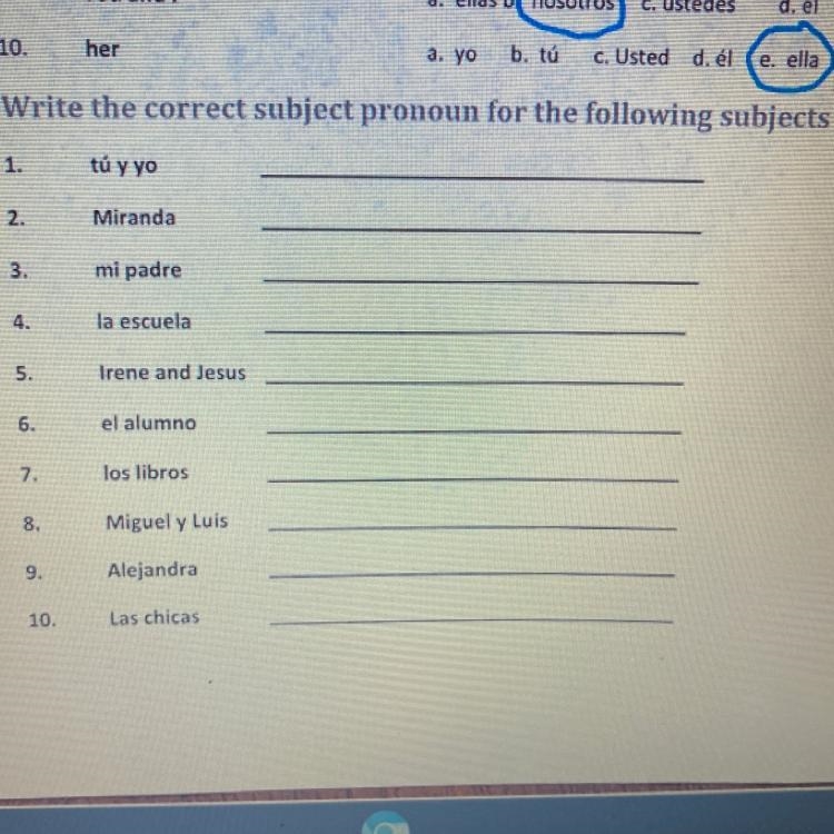 Write the correct subject pronoun for the following subjects-example-1