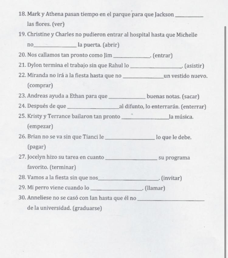 Spanish help!! cláusulas adverbiales y conjunciones de tiempo:-example-2