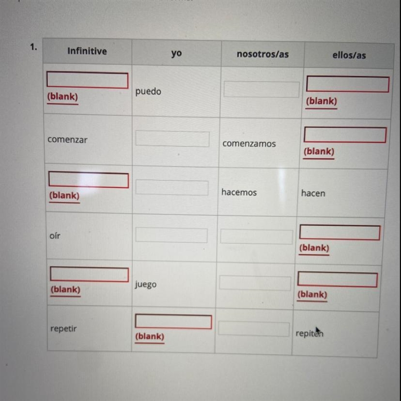 Complete the chart with correct verb forms-example-1