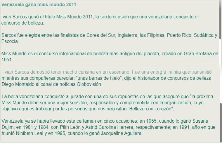 ¿Cuál es el propósito del artículo? ¿Cuántas veces Venezuela ha ganado un concurso-example-1