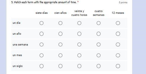 Match each term with the appropriate amount of time. *-example-1