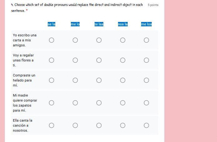 Choose which set of double pronouns would replace the direct and indirect object in-example-1