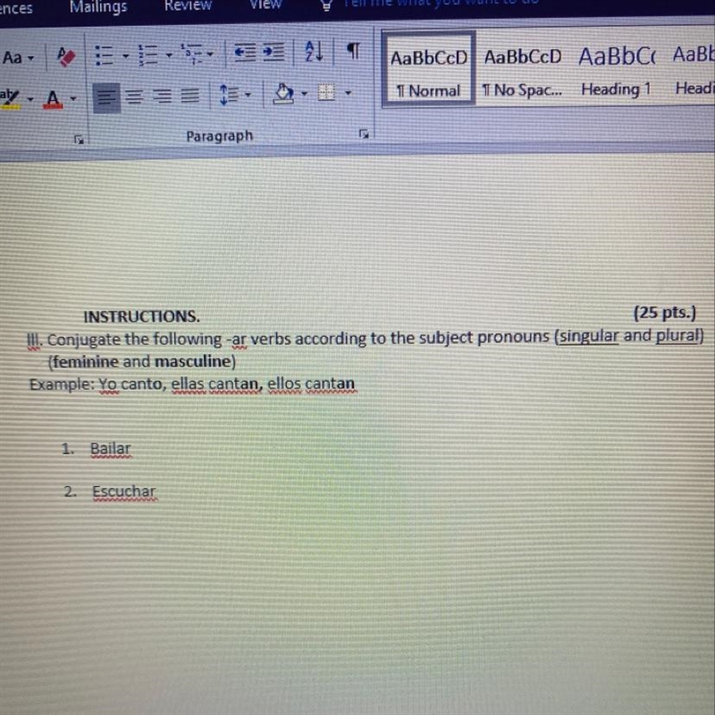 INSTRUCTIONS. (25 pts.) UL. Conjugate the following -ar verbs according to the subject-example-1