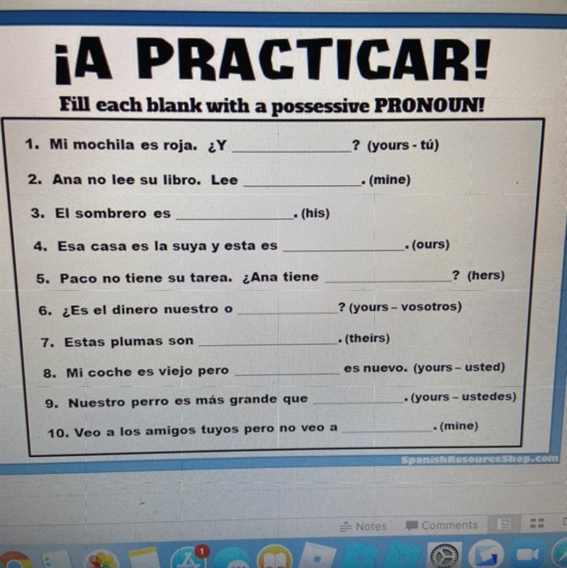 Fill each blank with a possessive pronoun, Help-example-1