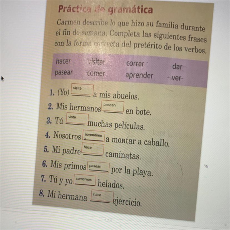 Does anyone know the right answers? Practica de gramática.-example-1