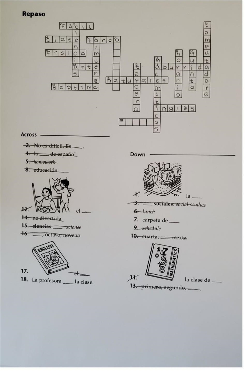 HELP PLEASE!! can't figure out this crossword. From Pearson Realidades 1 Cahoter 2 A-example-1