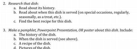 NEED HELP ASAP! 1. Pick two Latin American dishes and do the following: 2. Part C-example-1